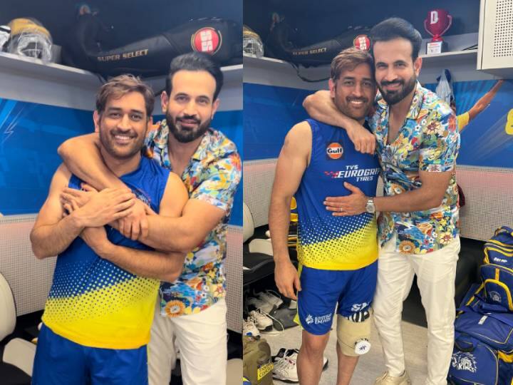 Irfan Pathan Meets MS Dhoni Pic Goes Viral MSD Having Ice Pack on Knees Dhoni Knee Injury IPL 2023 Irfan Pathan Meets Dhoni: அச்சச்சோ.. தோனிக்கு காலில் காயமா..? தல காலில் இதை கவனிச்சீங்களா..? ரசிகர்கள் அதிர்ச்சி..!