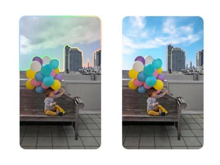 मैजिक एडिटर आपकी तस्वीरों में आकाश को आपके मनचाहे रंग में बदल सकता है. यह आपकी तस्वीरों को अधिक रोचक बनाने का एक शानदार तरीका है. उदाहरण के लिए, आप सूर्यास्त प्रभाव बनाने के लिए आकाश को नीले से नारंगी में बदल सकते है.