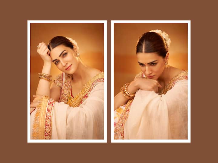 Kriti Sanon is all set for her upcoming film 'Adipurush', the trailer of which was launched recently. At the launch, she could be seen in a traditional white saree. Take a look at her pictures.