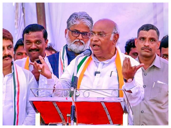 “Our party has the strategy of discussing things after meeting each other. If we tell you everything, what would remain? We will see tomorrow,” said Congress President Mallikarjun Kharge when asked that BJP is claiming to get a majority and is still in touch with JD(S) as a backup plan. (Image: PTI)