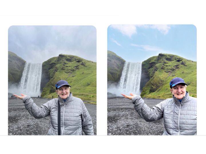 मैजिक एडिटर आपकी तस्वीरों के सब्जेक्ट का स्थान बदल सकता है, ताकि वे बेहतर स्थान पर खड़े हों. उदाहरण के लिए, आप किसी व्यक्ति को तस्वीर के सेंटर में ले जा सकते हैं, या साइड में भी ले जा सकते हैं.