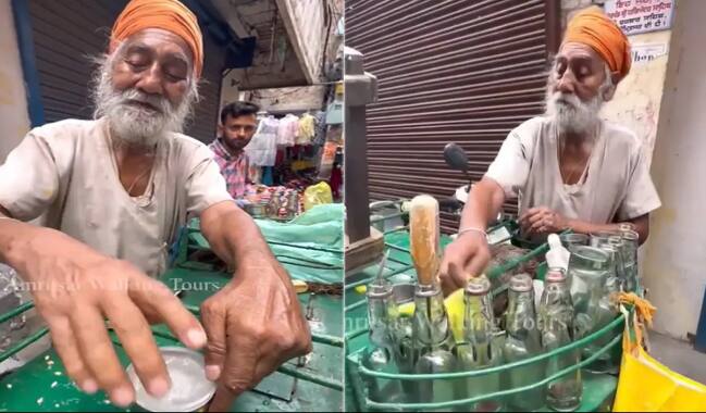 this elderly sikh man sells lemon soda near amritsar golden temple to earn a living makes people emotional ਢਿੱਡ ਭਰਨ ਲਈ 80 ਸਾਲ ਦੀ ਉਮਰ ਚ ਵੀ ਸਖ਼ਤ ਮਹਿਨਤ ਕਰ ਰਿਹੈ ਇਹ ਬਜ਼ੁਰਗ, Video ਵੇਖ ਲੋਕਾਂ ਨੇ ਕੀਤੀ ਇਹ ਅਪੀਲ