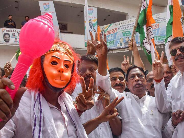 Jharkhand Pradesh Congress Committee (JPCC) Chief Rajesh Thakur was also seen with party workers celebrating the party's lead in the Karnataka Assembly polls in Ranchi. (Source: PTI)