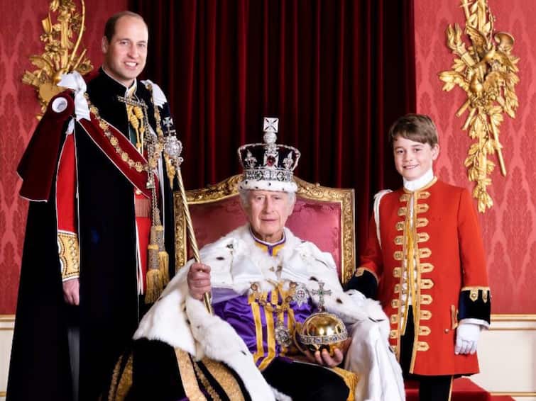 King Charles III With Heirs Prince William And Prince George In New Coronation Portrait King Charles III With Heirs Prince William And Prince George In New Coronation Portrait