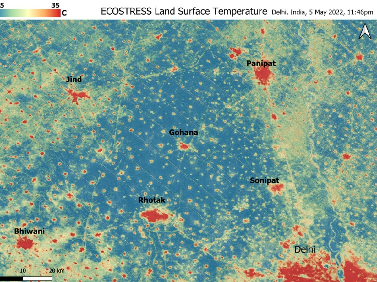 NASA's ECOSTRESS, which is located on the ISS, identified urban heat islands in Delhi and nearby villages in 2022 (Photo: NASA)