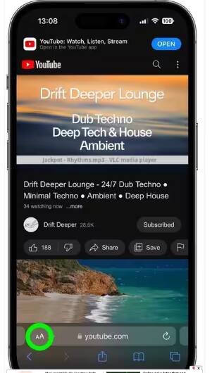 ਆਪਣੇ ਆਈਫੋਨ 'ਤੇ Safari ਖੋਲ੍ਹੋ ਅਤੇ Youtube 'ਤੇ ਜਾਓ, ਫਿਰ ਉਸ ਵੀਡੀਓ ਦੀ ਖੋਜ ਕਰੋ ਜਿਸ ਦਾ ਆਡੀਓ ਤੁਸੀਂ ਸੁਣਨਾ ਚਾਹੁੰਦੇ ਹੋ। ਅੱਗੇ, Safari ਦੇ ਐਡਰੈੱਸ ਬਾਰ ਵਿੱਚ aA ਬਟਨ 'ਤੇ ਟੈਪ ਕਰੋ।