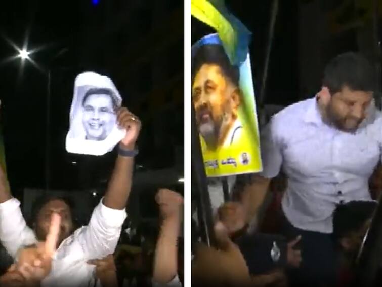 DK Shivakumar, Siddaramaiah Supporters Vouch For Their Leader Outside CLP Meeting Venue: Watch DK Shivakumar, Siddaramaiah Supporters Vouch For Their Leader Outside CLP Meeting Venue: Watch