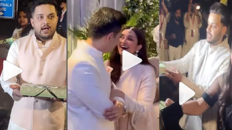 Parineeti Chopra sang the song Ve Mahi for Raghav Chadha both brothers distributed sweets to the media Parineeti Raghav Engagement: ਪਰਿਣੀਤੀ ਨੇ ਰਾਘਵ ਲਈ ਗਾਇਆ ਗੀਤ 'Ve Maahi', ਦੋਵਾਂ ਭਰਾਵਾਂ ਨੇ ਮੀਡੀਆ ਨੂੰ ਵੰਡੀ ਮਿਠਾਈ