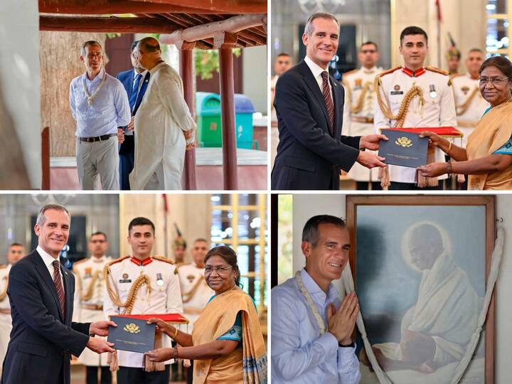 Newly appointed Ambassador of the United States to India Eric Garcetti visited Sabarmati Ashram in Gujarat on Monday. Here is a look at it:
