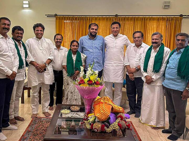 Congress leader Randeep Singh Surjewala also met several leaders, a day after her victory in the Karnataka Assembly elections in Bengaluru on Sunday. (Source: PTI)