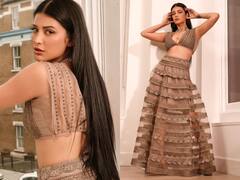 Shruti Haasan Drops Her 'Desi' Look In A Gold Embroidered Lehenga - SEE PICS