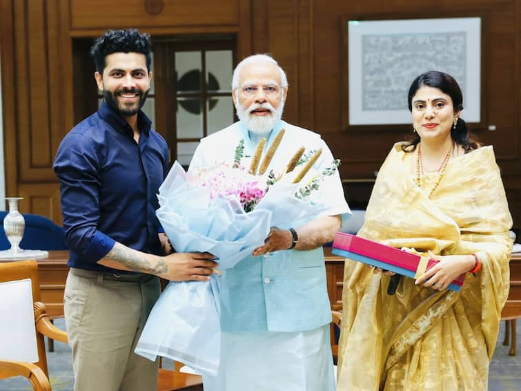 Ravindra Jadeja, Wife Rivaba Meet PM Modi Chennai Super Kings CSK All-Rounder Shares Picture Ravindra Jadeja, Wife Rivaba Meet PM Modi; CSK All-Rounder Shares Picture