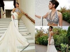 Sara Ali Khan Photos: फ्यूजन साड़ी-डीप नेक ब्लाउज, सारा अली खान ने कान्स में पहनी ऐसी ड्रेस की खूबसूरती पर फिदा हुए फैंस