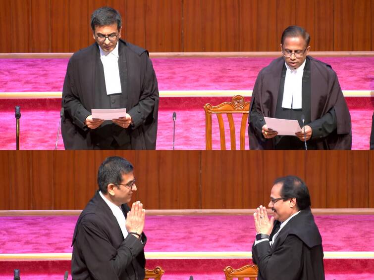 SC At Full Bench Strength For A Day: CJI Administers Oath To J. Mishra & Sr. Adv. Viswanathan