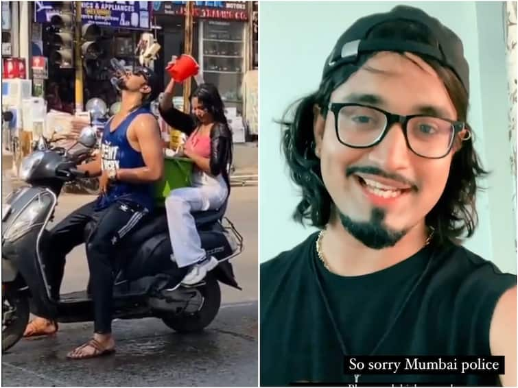 Couple bathing on scooter viral video reply sarcastically will action be taken ஸ்கூட்டரில் குளித்துக்கொண்டே சென்ற ஜோடி… வைரலான வீடியோ! நக்கலாக பேசி பதில் விடியோ… நடவடிக்கை எடுக்கப்படுமா?