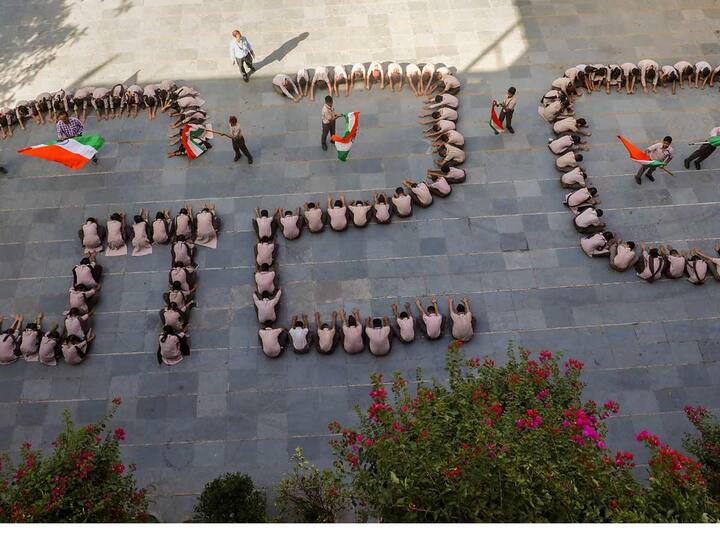 Students were seen making a human chain that reads 'G20' in view of the upcoming G20 meetings in Srinagar in Jammu. This was done as part of preparations ahead of G20 meeting here. (Source: PTI)
