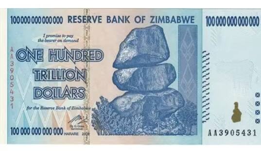 ਜ਼ਿੰਬਾਬਵੇ: ਜ਼ਿੰਬਾਬਵੇ ਵਿੱਚ ਪਹਿਲਾਂ 100,000,000,000,000 ਡਾਲਰ ਦੇ ਨੋਟ ਹੁੰਦੇ ਸਨ। ਹਾਂ, ਪਰ ਜ਼ਿੰਬਾਬਵੇ ਦੀ ਅਰਥਵਿਵਸਥਾ ਉਸ ਵੇਲੇ ਗੜਬੜ ਹੋ ਗਈ ਜਦੋਂ ਰਾਸ਼ਟਰਪਤੀ ਰਾਬਰਟ ਮੁਗਾਬੇ ਨੇ ਮਹਿੰਗਾਈ ਨੂੰ ਰੋਕਣ ਦੇ ਆਦੇਸ਼ ਜਾਰੀ ਕੀਤੇ।