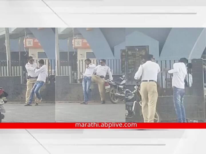 Maharashtra News Chhatrapati Sambhaji Nagar Bike rider brutally beaten by traffic police  Video from Sambhaji Nagar goes viral दुचाकीस्वाराला वाहतूक पोलिसांकडून बेदम मारहाण; संभाजीनगरमधील व्हिडीओ व्हायरल