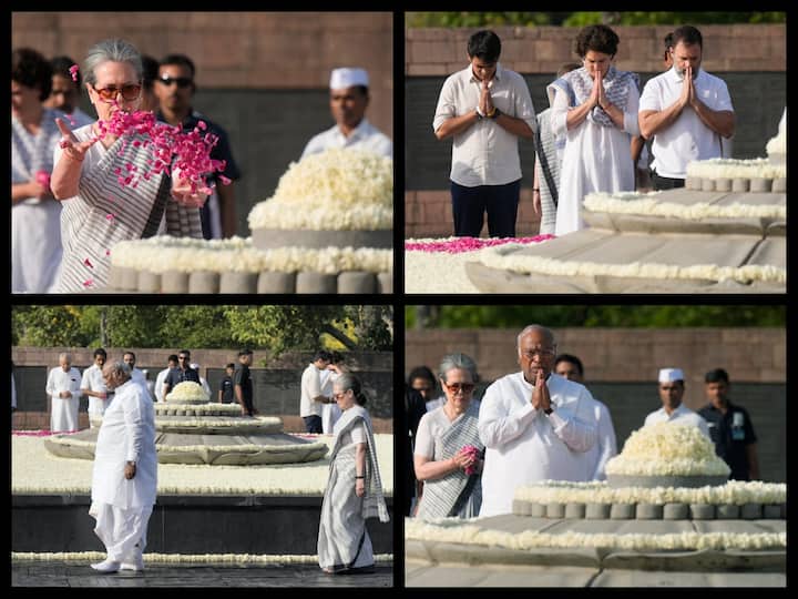 The Gandhi family along with Congress President Mallikarjun Kharge paid floral tribute to the former prime minister Rajiv Gandhi on his death anniversary at 'Vir Bhumi' in Delhi.
