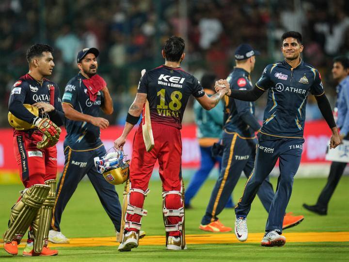 IPL 2023 RCB vs GT Gujarat Titans won by 6 wickets Playoffs Shubman gill century RCB vs GT: गुजरात ने तोड़ा बैंगलोर का सपना, 6 विकेट से हराकर प्लेऑफ की दौड़ से किया बाहर