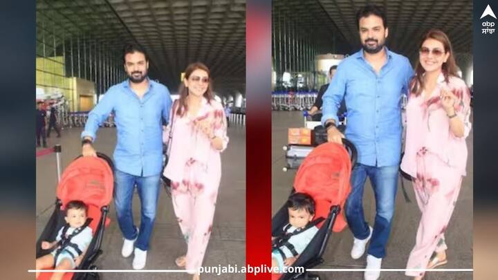 Kajal Aggarwal At Airport: ਸਾਊਥ ਸਟਾਰ ਕਾਜਲ ਅਗਰਵਾਲ ਨੂੰ ਆਪਣੇ ਪਤੀ ਅਤੇ ਬੇਟੇ ਨਾਲ ਏਅਰਪੋਰਟ 'ਤੇ ਦੇਖਿਆ ਗਿਆ। ਇਸ ਦੌਰਾਨ ਕਾਜਲ ਨੇ ਕੈਮਰੇ ਦੇ ਸਾਹਮਣੇ ਖੁੱਲ੍ਹ ਕੇ ਖੂਬ ਪੋਜ਼ ਦਿੱਤੇ।