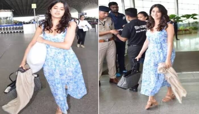 Janhvi Kapoor Pics : ਬਾਲੀਵੁੱਡ ਅਦਾਕਾਰਾ ਜਾਨ੍ਹਵੀ ਕਪੂਰ ਅਕਸਰ ਆਪਣੇ ਫੈਸ਼ਨ ਵਿਕਲਪਾਂ ਨਾਲ ਲੋਕਾਂ ਦਾ ਧਿਆਨ ਆਪਣੇ ਵੱਲ ਖਿੱਚਦੀ ਨਜ਼ਰ ਆਉਂਦੀ ਹੈ। ਇਸ ਦੇ ਨਾਲ ਹੀ ਅਦਾਕਾਰਾ ਇਕ ਵਾਰ ਫਿਰ ਏਅਰਪੋਰਟ 'ਤੇ ਲਾਈਮਲਾਈਟ ਚੁਰਾਉਂਦੀ ਨਜ਼ਰ ਆਈ।