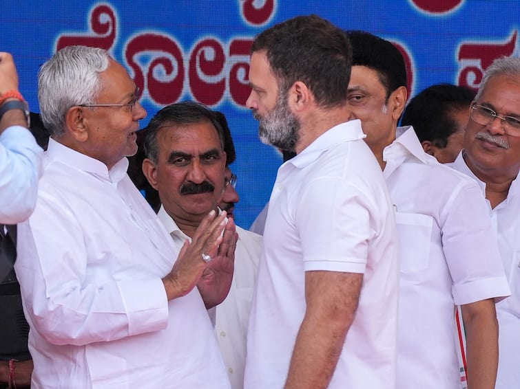 Bihar CM Nitish Kumar Meets Congress President Mallikarjun Kharge Rahul Gandhi in Delhi Nitish Kumar Holds Talks With Kharge And Rahul Gandhi, Plans Afoot On Mega Oppn Meet In Patna