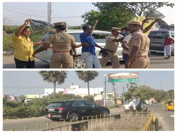 Mayiladuthurai Black Flag Protest Against Tamil Nadu Governor RN Ravi TNN Black Flag Protest: மீண்டும் மீண்டும் மயிலாடுதுறை மாவட்டத்தில் ஆளுநருக்கு கருப்பு கொடி - இந்திய ஜனநாயக வாலிபர் சங்கத்தினர் கைது