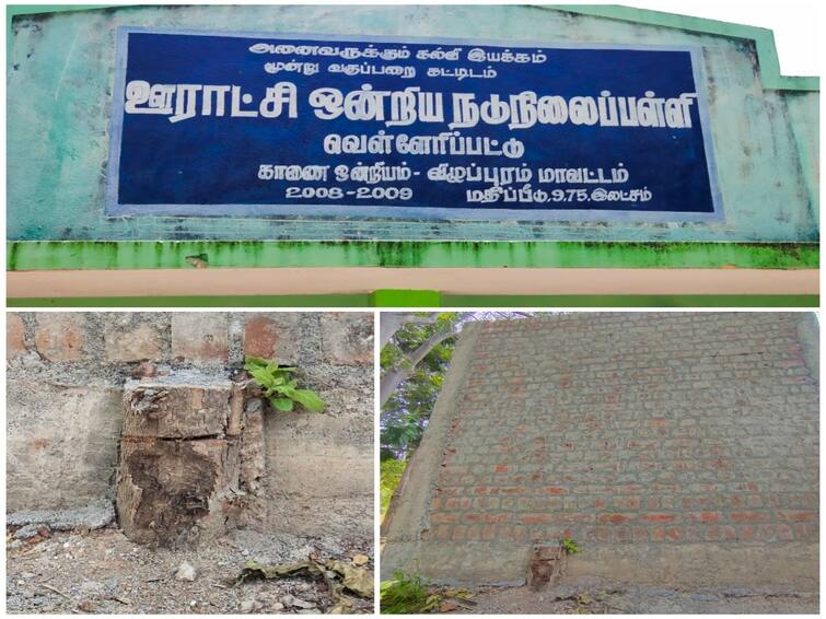 Villupuram news  poorly constructed school building in Villupuram dist velleripattu village TNN Villupuram: அலட்சியமாக கட்டப்பட்ட பள்ளி கட்டிடம்... துளிர் விட்ட மரம்... விழுப்புரத்தில் அதிர்ச்சி