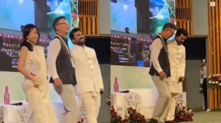 Ram Charan Dance Video: Ram Charan danced on the song 'Naatu Naatu' from 'RRR' at the G-20 Summit in Jammu, video went viral Ram Charan Dance Video: જમ્મુમાં G-20 સમિટમાં 'RRR'ના ગીત 'નાતુ નાતુ'  પર રામ ચરણે કર્યો ડાન્સ, વીડિયો થયો વાયરલ