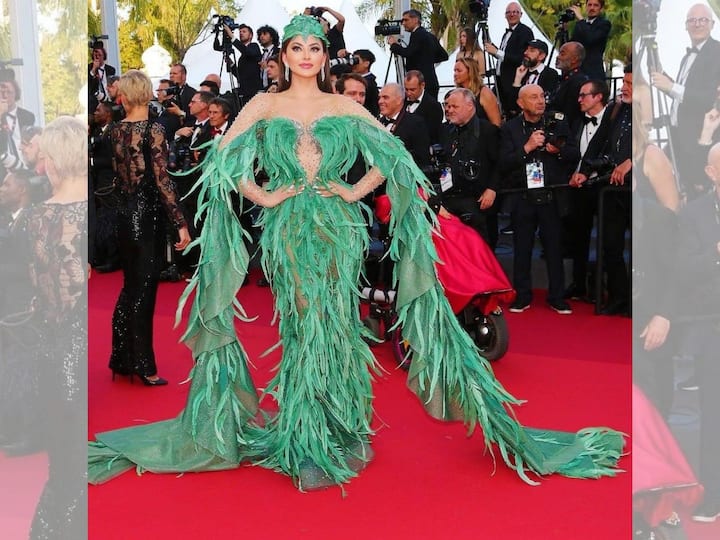 Netizens Troll Actress Urvashi Rautela Green Feathered Look At Cannes 2023 Red Carpet Urvashi Rautela: রেড কার্পেটে সবুজ পালকে মোড়া গাউনে ঊর্বশী, 'কান' উৎসবের সাজে ফের ট্রোলের শিকার অভিনেত্রী