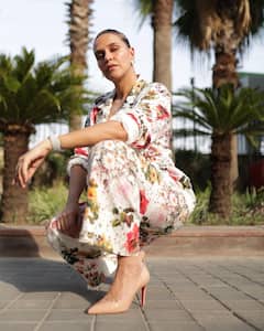 Neha Dhupia Poses In A Floral Printed Co-Ord Set
