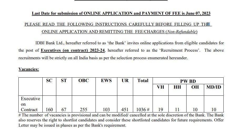 IDBI Executive Recruitment: வங்கியில் வேலை வேண்டுமா..? 1036 பணியிடங்கள்;விண்ணப்பிக்க நாளை மறுநாளே கடைசி!