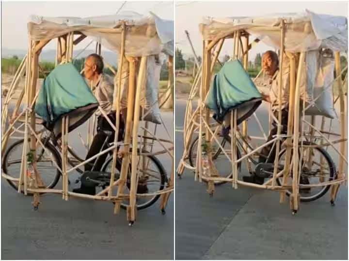 To avoid the scorching sun, the old man juggled, changed the bicycle in a surprising way Viral Video: ધોમધખતા તાપથી બચવા વૃદ્ધે લગાવ્યો જુગાડ, સાયકલનો બદલાયેલો લુક જોઇને રહી જશો હેરાન