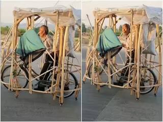 Viral Video: ધોમધખતા તાપથી બચવા વૃદ્ધે લગાવ્યો જુગાડ, સાયકલનો બદલાયેલો લુક જોઇને રહી જશો હેરાન
