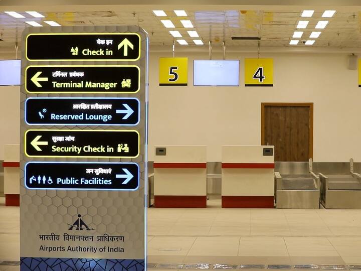 There are eight check-in counters, ensuring efficient and expedited check-in processes for passengers. Besides, there are three conveyor belts, with one located in the departure hall and two in the arrival hall, facilitating smooth baggage handling and collection. (Image: Twitter/Jyotiraditya M. Scindia)