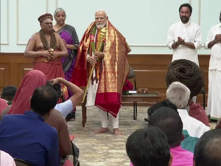 Adheenams Hand Over Sengol To PM Modi Day Before New Parliament Building Inauguration Watch Video WATCH: Adheenams Hand Over Sengol To PM Modi Day Before New Parliament Building Inauguration