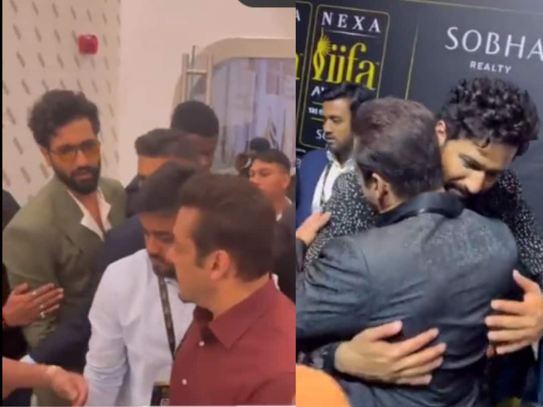 salman khan hugs vicky kaushal on the green carpet of iifa IIFA Rocks 2023:आधी सिक्युरिटी गार्डनं ढकललं, आता विकीला भाईजानकडून मिळाली झप्पी; व्हिडीओ व्हायरल