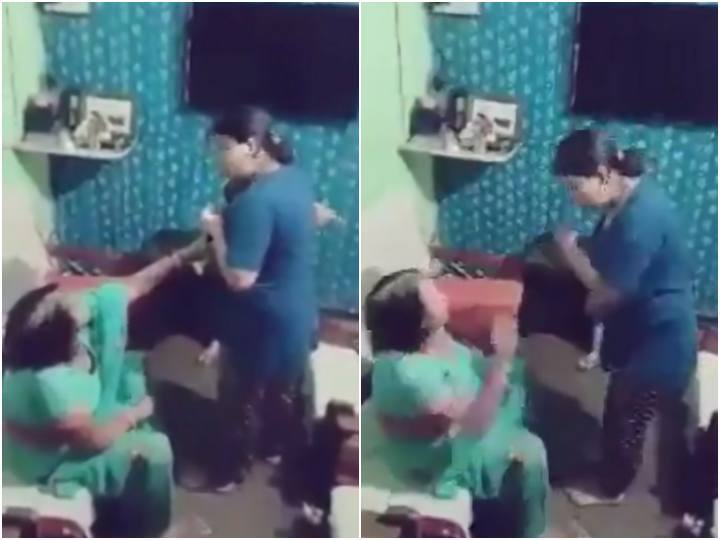 Daughter-in-law slapped mother-in-law thrice after a fight दादी ने पोते को डांट दिया तो बहू ने सास को मारे थप्पड़, वायरल हो रहा है ये वीडियो