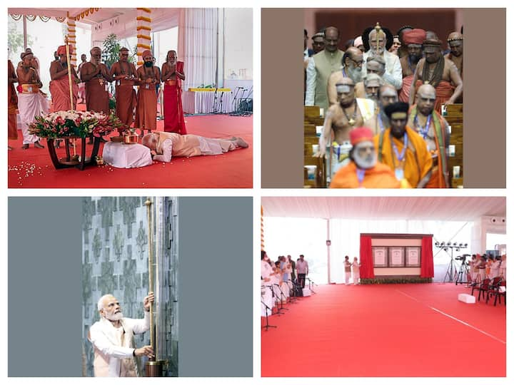 Prime Minister Narendra Modi inaugurated the new Parliament building on Sunday & installed the sacred 'Sengol' beside the chair of the Lok Sabha Speaker. Have a look at the first half of the ceremony.