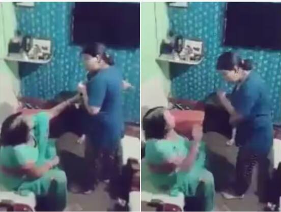 daughter in law slapped mother in law thrice after a fight ਦਾਦੀ ਨੇ ਪੋਤੇ ਨੂੰ ਝਿੜਕ ਦਿੱਤਾ ਤਾਂ ਨੂੰਹ ਨੇ ਸੱਸ ਨੂੰ ਮਾਰੇ ਥੱਪੜ, ਵੀਡੀਓ ਹੋਇਆ ਵਾਇਰਲ