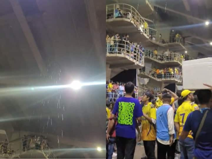 IPL 2023 Final Narendra Modi Stadium roof leaking Ahmedabad Chennai Super Kings vs Gujarat Titans VIDEO: भयंकर बारिश के बाद स्टेडियम की छत ने दर्शकों किया परेशान, लीकेज की वजह से गिर रहा था पानी