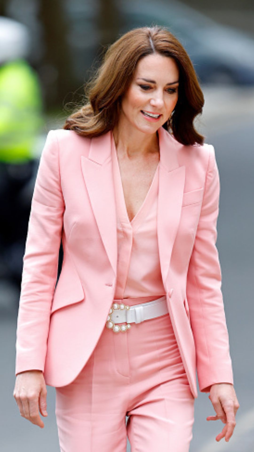 Kate Middleton Matches Pink Pumps With Pink Power Suit in London