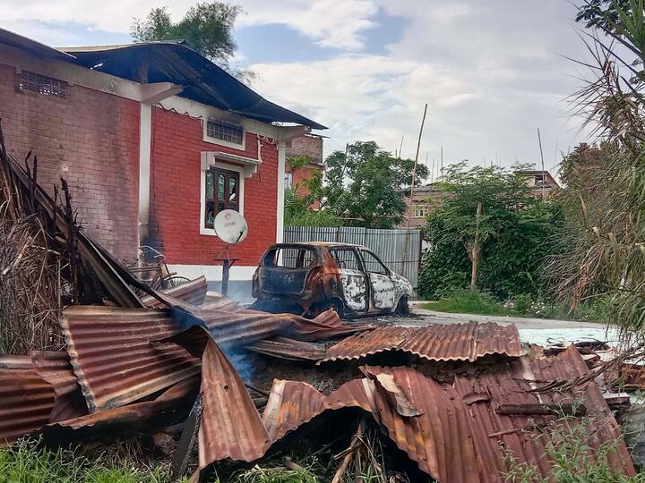 Visual of a damaged house in a violence-hit area of Manipur. Chief Minister N Biren Singh on Sunday said 40 armed 