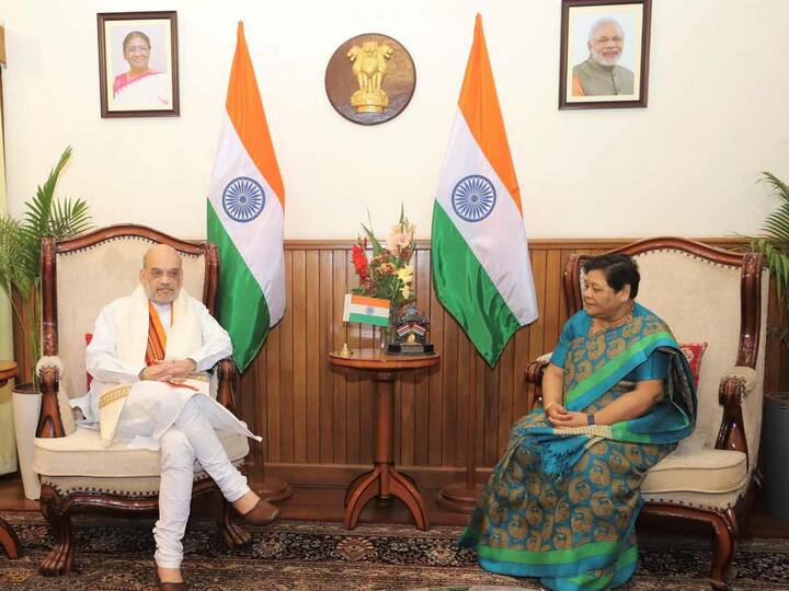 Union Home Minister Amit Shah also met the Governor of Manipur, Anusuiya Uikey during his visit to the strife-torn state. (Source: PTI)
