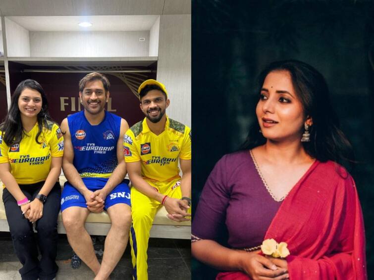 Ruturaj Gaikwad shared first photo with Utkarsha and MS Dhoni actress sayali sanjeev comment on photo Ruturaj Gaikwad: ऋतुराजनं शेअर केला उत्कर्षा आणि धोनीसोबतचा फोटो; सायली संजीवच्या कमेंटनं वेधलं लक्ष , म्हणाली, 'दोघांचे...'