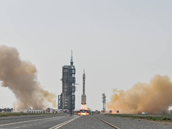 A zoomed-out shot at the rocket leaving the ground. China has already announced its plan to expand the permanently inhabited space outpost. The next module is anticipated to dock with the present T-shaped space station to form a cross-shaped structure. (Image Source: Getty)