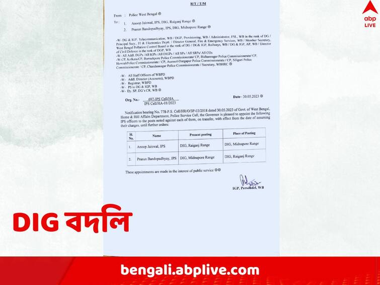 Medinipur Range DIG transferred after egra incident and attack on Abhishek Banerjee Convoy Medinipur News: মেদিনীপুর রেঞ্জ থেকে সরানো হল প্রসূনকে, নয়া DIG অনুপ, এগরাকাণ্ড এবং অভিষেকের কনভয়ে হামলার পরই সিদ্ধান্ত