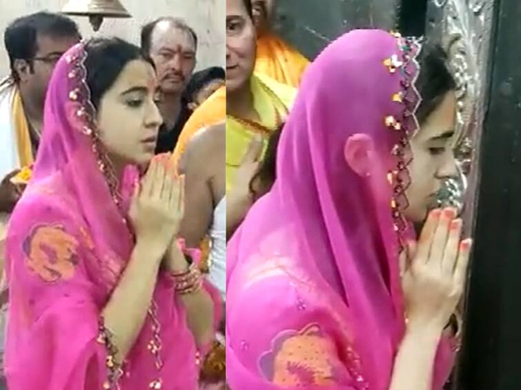 Sara Ali Khan offers prayers at Ujjain Mahakal temple in Madhya Pradesh Sara Ali Khan: सारा अली खाननं घेतलं महाकाल देवाचं दर्शन; व्हिडीओ व्हायरल