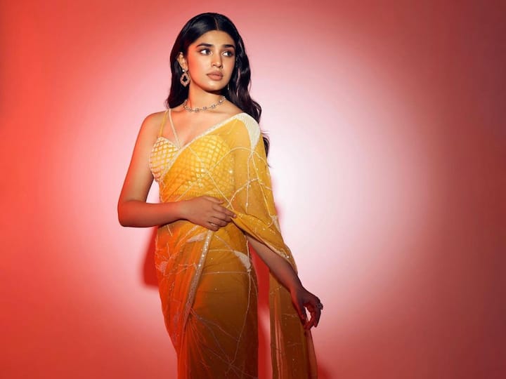 Krithi Shetty treated her fans with pictures in a yellow net saree looking elegant as ever. Take a look at Krithi Shetty's pics.